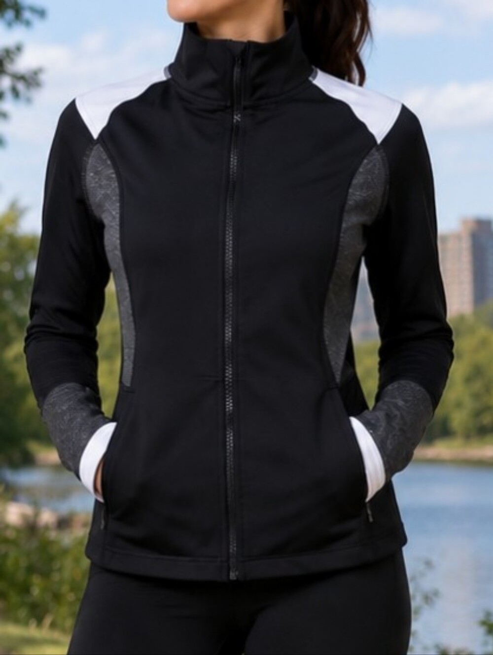 Velocity Black White and Gray Athletic Top